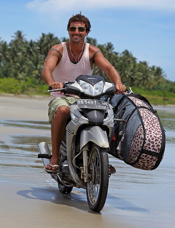 Looking for waves on the wet-coast of Nias.