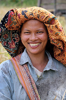 Smiling woman in in Afulu, North Nias (Nias Utara), Nias Island, Indonesia.