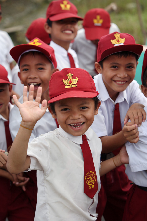 Smiling school-kids in North Nias (Nias Utara), Nias Island, Indonesia.