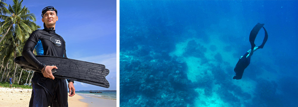 Local freedivers from Gunungsitoli exploring Onolimbu Island.