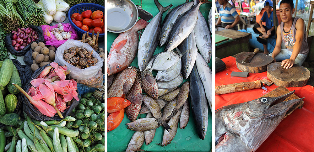 Fresh produce and daily catch sold at Gunungsitoli fresh markets.