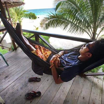 One of the most important activities on Nias; doing nothing! At Mama Silvi Cottages, Asu Island.