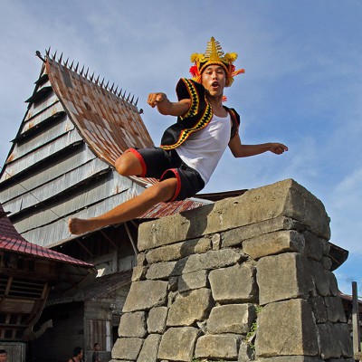 Stone jumping in Bawömataluo village, South Nias.