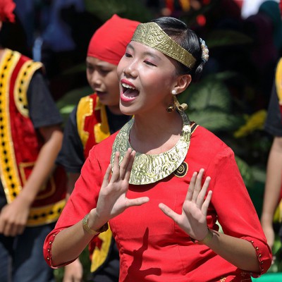 Traditional dance during a cultural performance at the Nias Heritage Museum in Gunungsitoli.