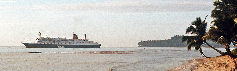 Dutch cruise ship MV Prinsendam visiting South Nias in 1979.