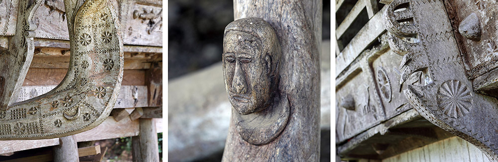 Ornamental wood carvings on traditional houses in Bawolato sub-district.